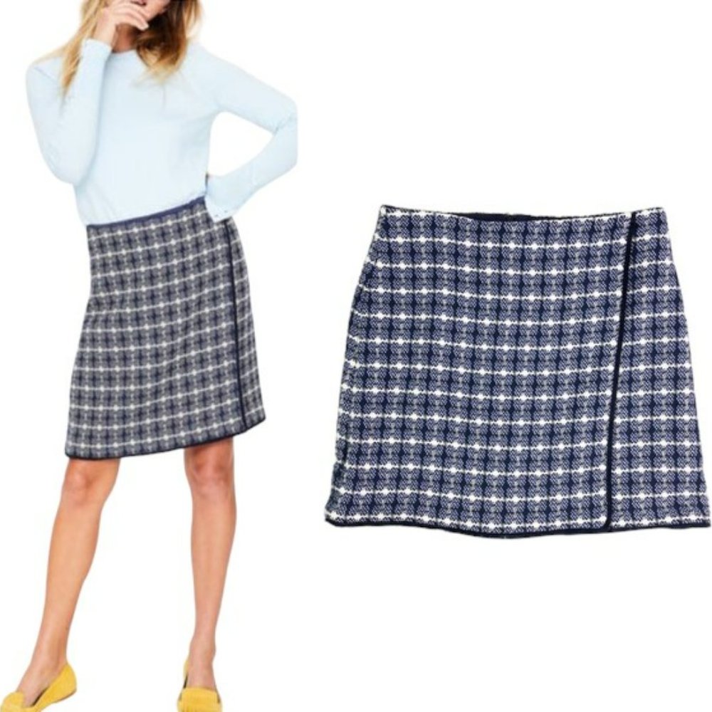 Boden • Tallulah Navy Textured Faux Wrap Skirt || Size 2